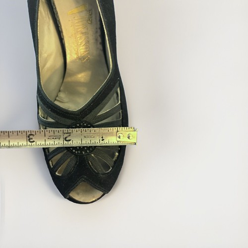 RARE SHOES Vintage 1940s 40s Black Slingback Platform Heels with Cutouts Narrow - 第 8/24 張圖片