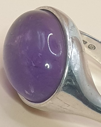 Anillo Cabujón Amatista Natural Plata 925 Talla 53 (16,8 mm Ø) Punzonado - Imagen 3 de 8