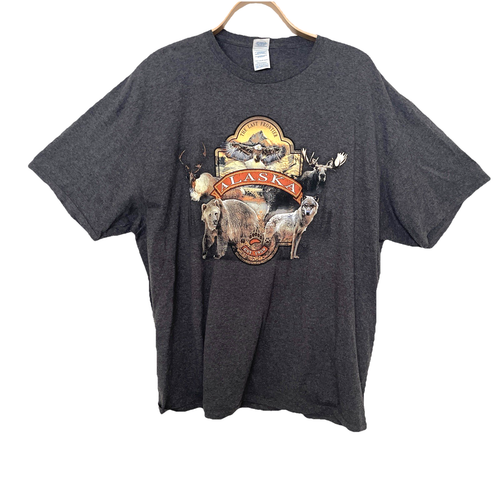 Vintage Alaska T-Shirt Herren 3XL grau Wolf Bär Elch Adler Grafik