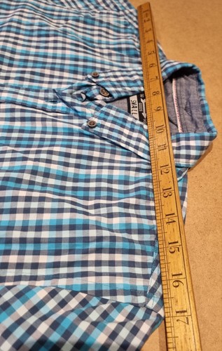 RED HERRING Mens Turquoise Short Sleeve Button Down Cotton Check Pen Pocket S - Picture 9 of 17