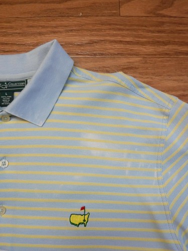 Master Collection Yellow Striped on Blue Short/S Pima Cotton Collar Shirt Men L - Picture 12 of 12