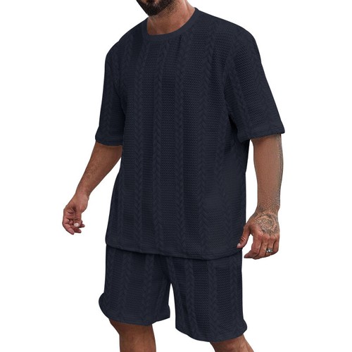 Men Set Summer Outfit 2-Piece Set Short Sleeve T Shirt + Shorts Sports Sweatsuit - Picture 15 of 21