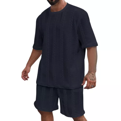 Conjunto de 2 piezas de verano para hombre camiseta manga corta + pantalones cortos tejido sudadera deportiva - Imagen 16 de 18