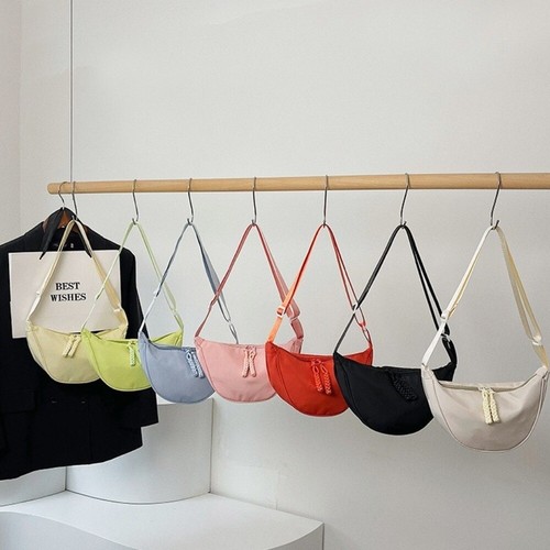 Solid Color Single Shoulder Bags Nylon Half-moon Bag Hobo Crossbody Bag Street