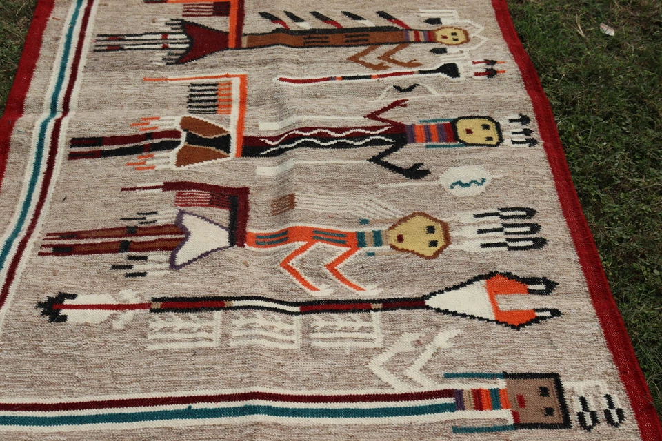 Alfombra Kilim Navajo de Lana Southwestern 4x6 pies Hecha a Mano Roja y Beige ESTILO CAUCÁSICO Foto 3 de 4