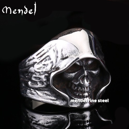 MENDEL Stainless Steel Big Mens Gothic Biker Skull Ring For Men Silver Size 8-15 - Picture 5 of 7