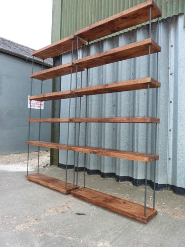 STUNNING INDUSTRIAL HAIRPIN RECLAIMED RUSTIC PINE BOOKCASE SHELVING SHOP DISPLAY - Picture 6 of 12