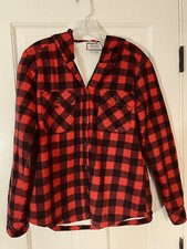 Boston Trader Womens Sherpa Lined Hooded Jacket Red  Black Plaid Size Small 213
