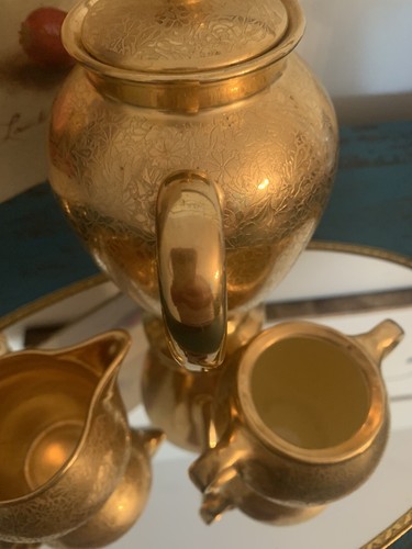 Wheeling Decorating Glass China Gold Tea Set  3pcs - Picture 4 of 8