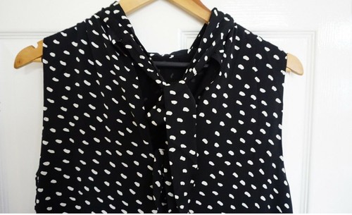 H&M Satin Black Spotted Dress Polka Dot Draping Pleated Ties Skirt M BNWT - Picture 5 of 6