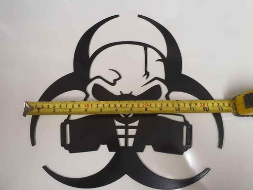 BIOHAZARD SKULL RESPIRATOR MAN CAVE SHIELD BLACK POWDER LASER CUT METAL ART - Picture 3 of 6