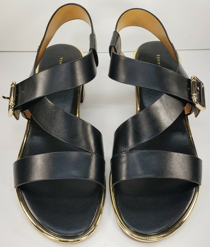 Tommy Hilfiger Konas Women's Size 9M T-Strap Strappy Black Leather Heeled Sandal - Picture 5 of 11
