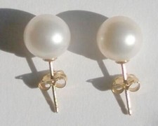 Genuine Natural 9-10mm White South Sea Pearl 14k Gold Stud Earrings