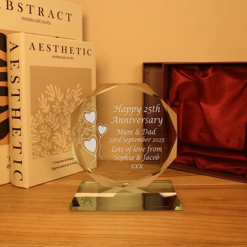 Personalised 25th Silver Wedding Anniversary Engraved Cut Glass Celebration Gift - Picture 5 of 7