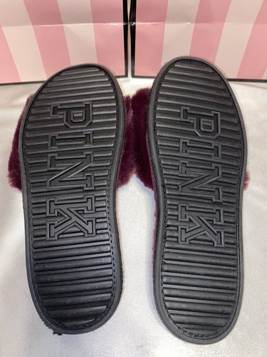 Victorias Secret PINK Faux Fur Slippers Burgundy - Picture 2 of 2