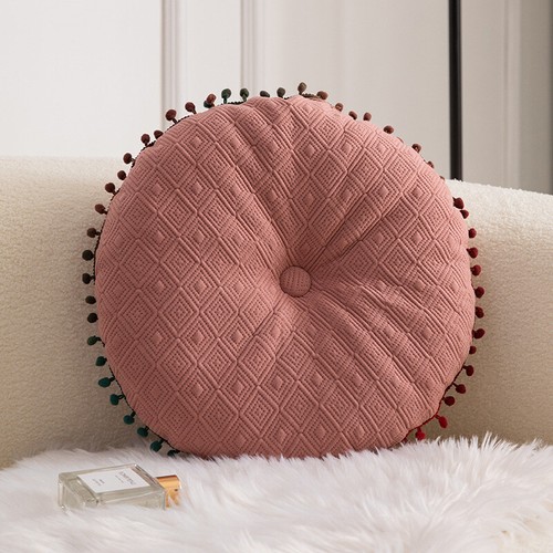 Cojín cuadrado redondo estilo marroquí borde pompón sofá almohada acolchado suave - Imagen 16 de 22