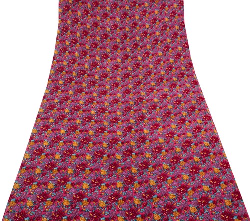 Tessuto abito Sushila vintage rosa sari puro georgette stampato in seta dal cortile - Foto 2 di 10