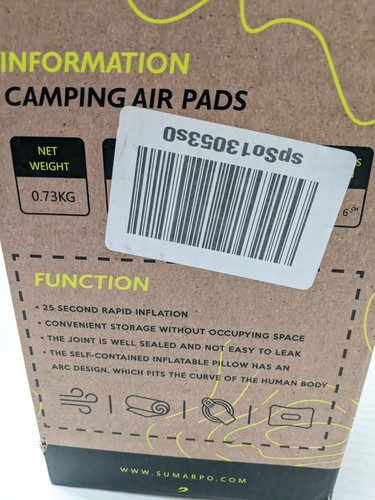 SUMARPO Camping Sleeping Pad, 25s Fast Inflation Waterproof - Picture 4 of 5