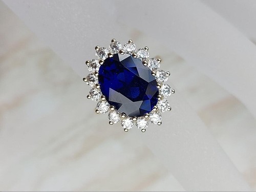 Natural Blue Sapphire and Diamonds Women Ring Size 6.5 14k Yellow Gold - Picture 5 of 8