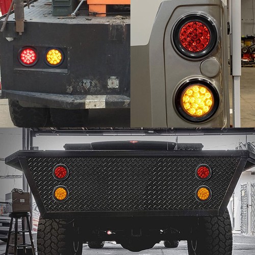 2x 4" Round LED Tail Lights Indicator Turn Signal Amber Trailer Truck Camper UTE - Picture 11 of 12