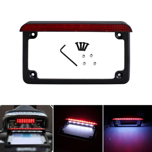 License Plate Frame Bracket w/LED Brake Number Plate Light For Harley Chopper - Foto 1 di 11
