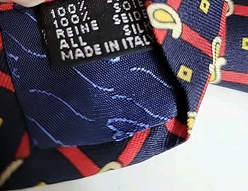 Pierre Balmain Neck Tie Silk Paisley Geometric (Bl/Blk) Red, Yellow  Italy  - Picture 3 of 8