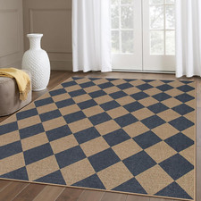 Checkered Easy Jute Washable Rug, 5X7 Area Rugs for Living Room Nature Large Din