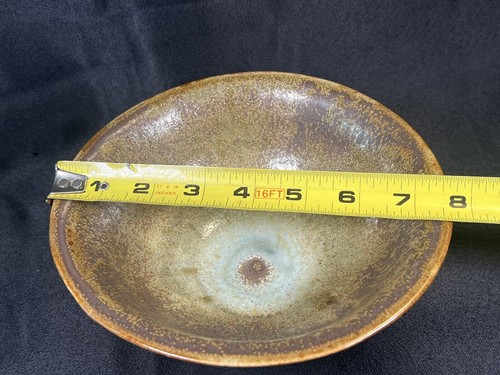 Signierte Cherie Studio Kunstkeramik Schüssel handgeworfen 7,5x3" opalisierend Kupfer - Bild 15 von 16