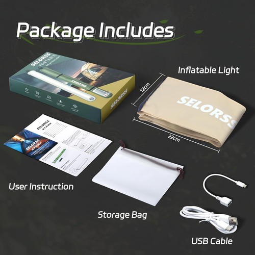 SELORSS Solar Inflatable Camping LED Light Foldable Waterproof Portable Outside - Picture 21 of 48