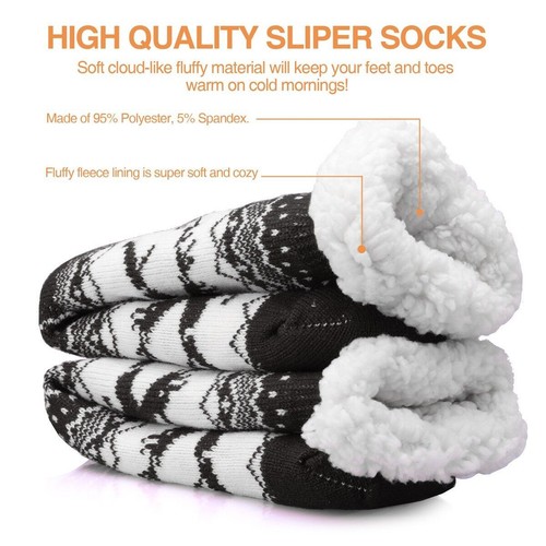 Mens Winter Sherpa Fleece Lined Thick Fuzzy Cozy Thermal Non-Skid Slipper Socks - Picture 4 of 25