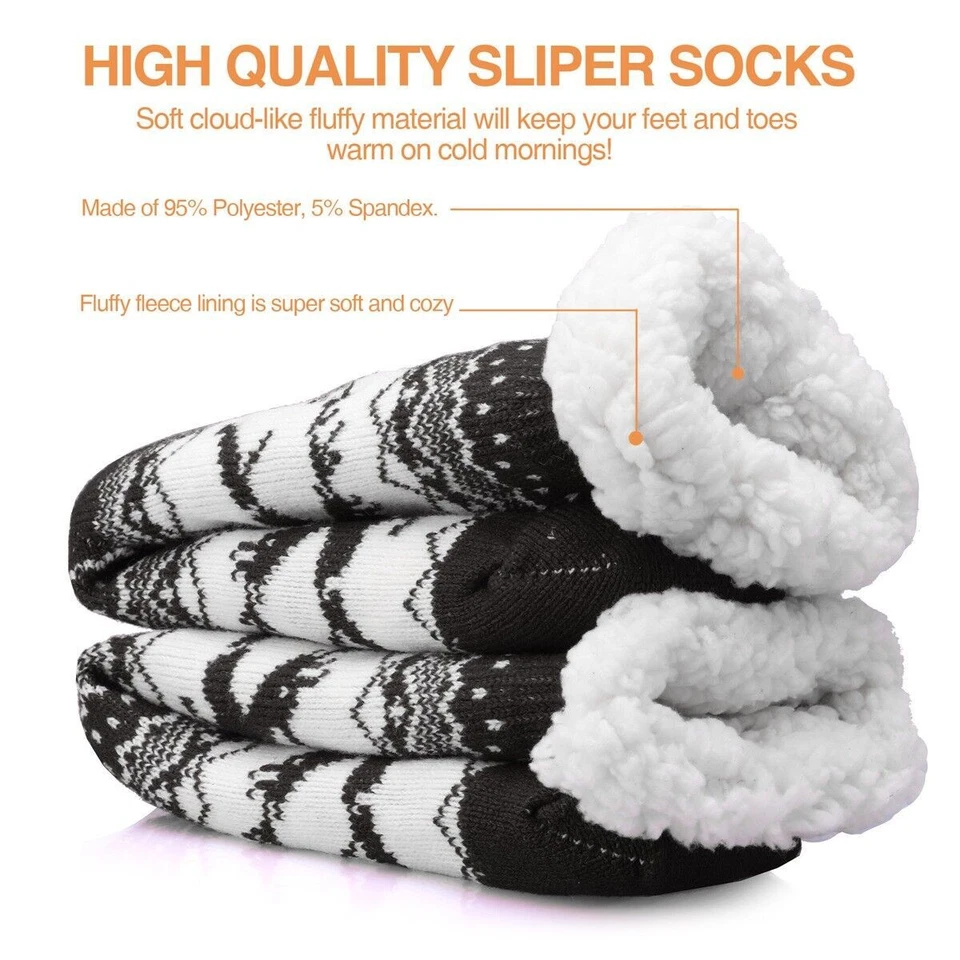 Mens Winter Sherpa Fleece Lined Thick Fuzzy Cozy Thermal Non-Skid Slipper Socks - Image 4 of 4