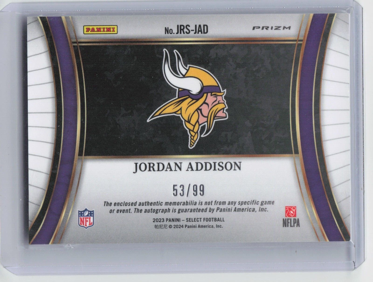 2023 Panini Select Jordan Addison Jumbo Rookie Patch Auto 2023 Panini Select Jordan Addison Jumbo Rookie Patch Auto
