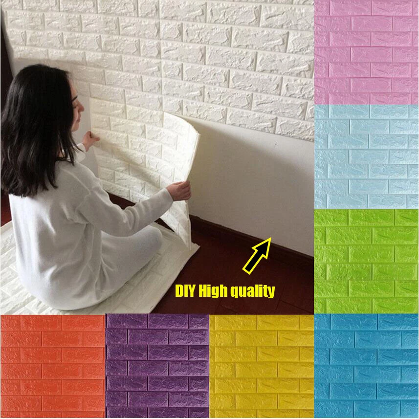 3D PE Foam DIY Wall Stickers Paper Embossed Brick Stone Office Home Room Decor