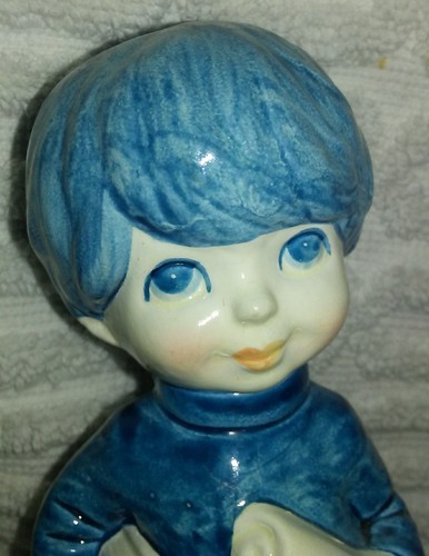 6” Blue and White Boy Holding Papers Figure Made in Korea - Picture 3 of 12