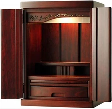 Mini BUTSUDAN Shrine Buddhist Alter Natural Wood W/LED Light NEW