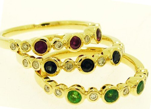 R159 Genuine 9K Gold Natural Sapphire & Diamond Eternity Ring 3-stone Trilogy - Picture 3 of 6