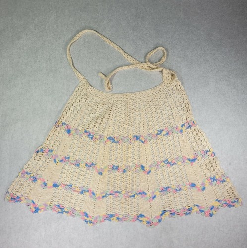 Vintage gehäkelt creme bunt Pastelltöne Hostess halbe Schürze Küche Koch - Bild 1 von 8