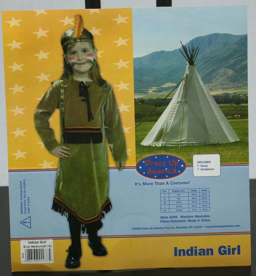 美洲原住民女孩服装 2 件棕褐色麂皮绒连衣裙和头饰  — 第 2/2 张图片