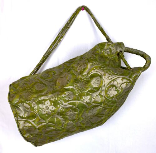 One Of A Kind Barrel Fortuny Backpack in Persepolis Green & Gold Metallic Fabric - Picture 3 of 7