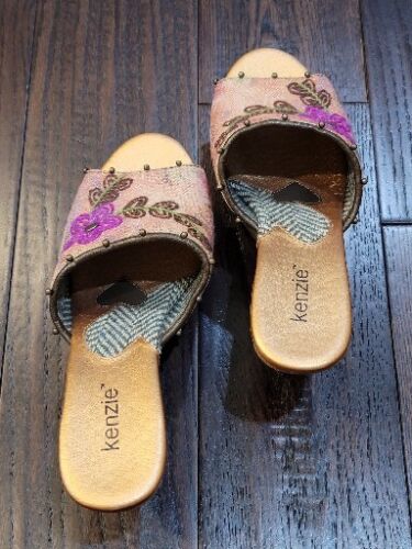 KENZIE Comical Rose Velvet Sandals Multicolored Floral Wedge Shoes size 9.5 M - Picture 2 of 17