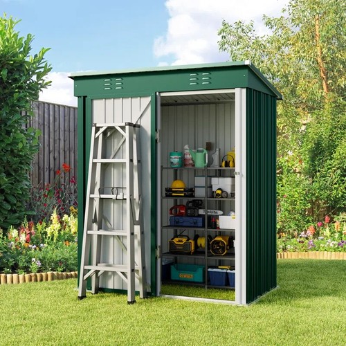 Aiho 5 ft. W X 3 ft. D Metal Vertical Storage Shed - Green - Picture 2 of 9
