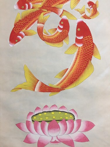 Old Chinese Antique Hand painting scroll Lotus and Nine Fish By Ren Bonian任伯年九鱼图 - Picture 4 of 9
