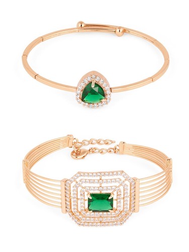 Green Dazzling Cubic Zirconia Embellished Contemporary Kada Bracelet For Women