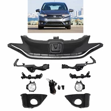 For Honda FIT EX 2015-2017 Front Bumper Upper Grille + Fog Light Kit+4 Brackets