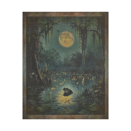 Vintage FROG FIREFLY MOON Wall Art, Celestial Amphibian Swamp Toad Pond Decor - Picture 16 of 17