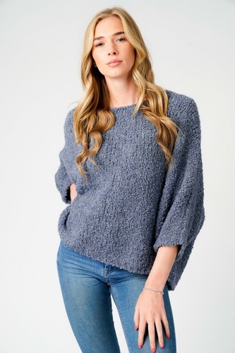 Neu italienischer bequemer Damenpullover Lagenlook flauschig weich Boucle Strick Fledermaus Oberteil - Bild 42 von 68