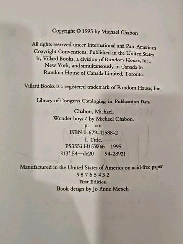 SIGNED~Wonder Boys by Michael Chabon~1st Edition, 1st Printing, HC DJ - Picture 3 of 13