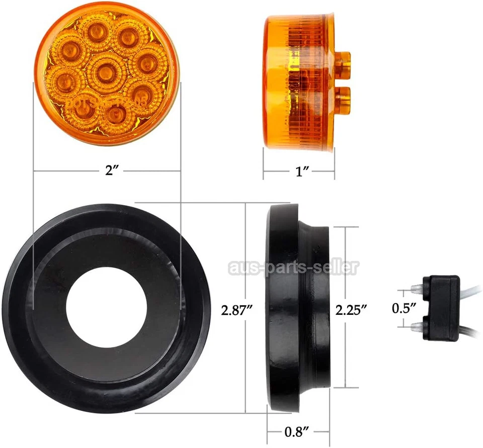 5 Pair Amber Round 2.8" Side Marker Light Truck Trailer Lamp 9 LED Sealed 12-24V - Image 4 of 4