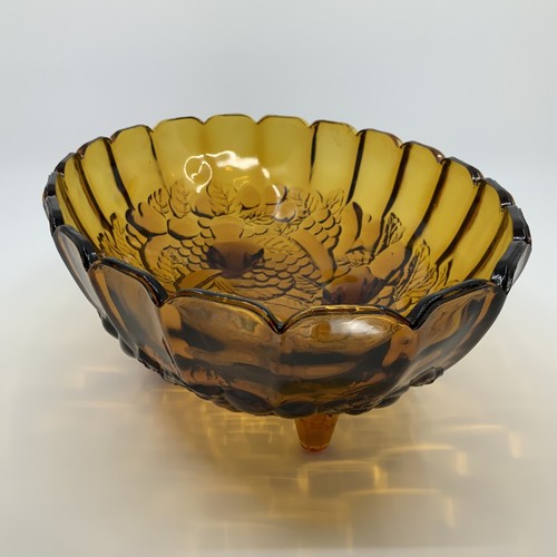 Vintage Indiana Glass Footed Bowl Amber Harvest Grape 12" - Picture 4 of 8
