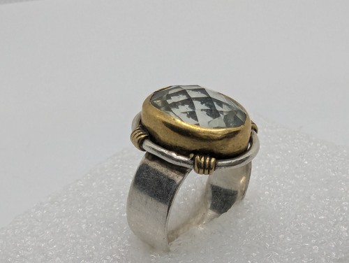 Sterling Silver 925 & Brass Light Green Faceted Topaz Ring Size 8.5 - India - Picture 8 of 9